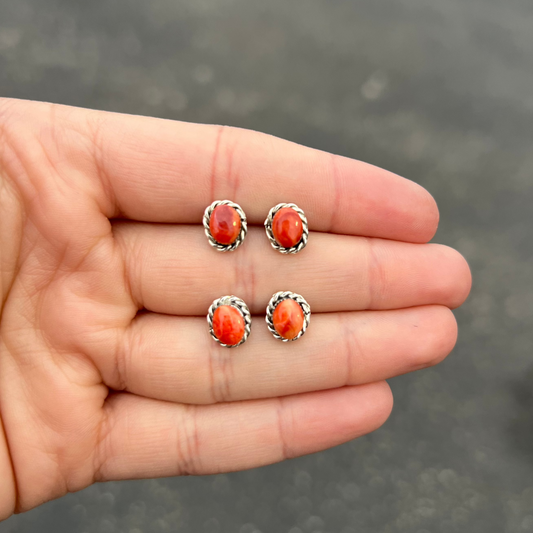 Genuine Orange Spiny Oyster Oval Studs