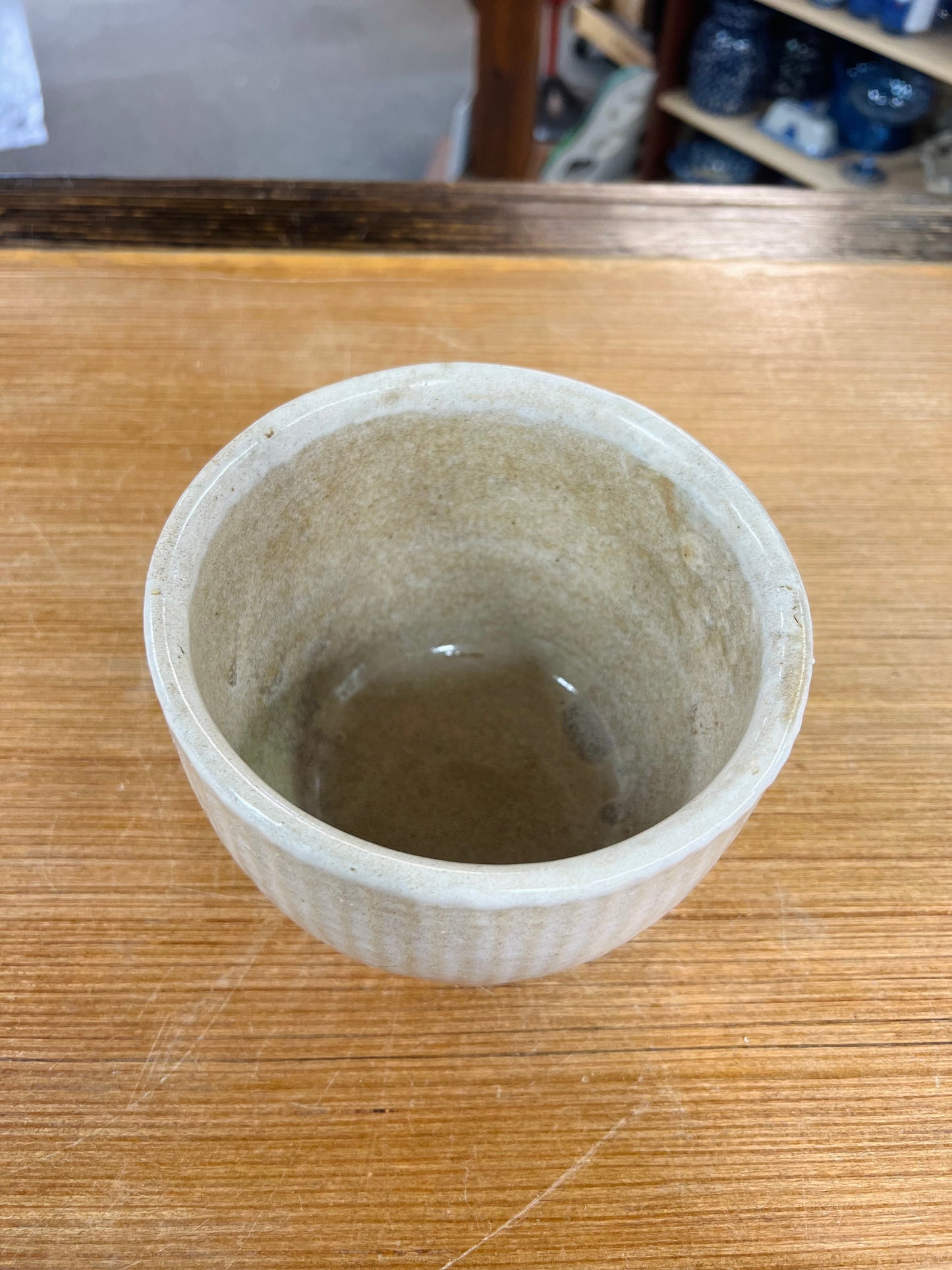 Vintage Tan/Beige #4505 Old Glazed Pottery Ribbed Bowl