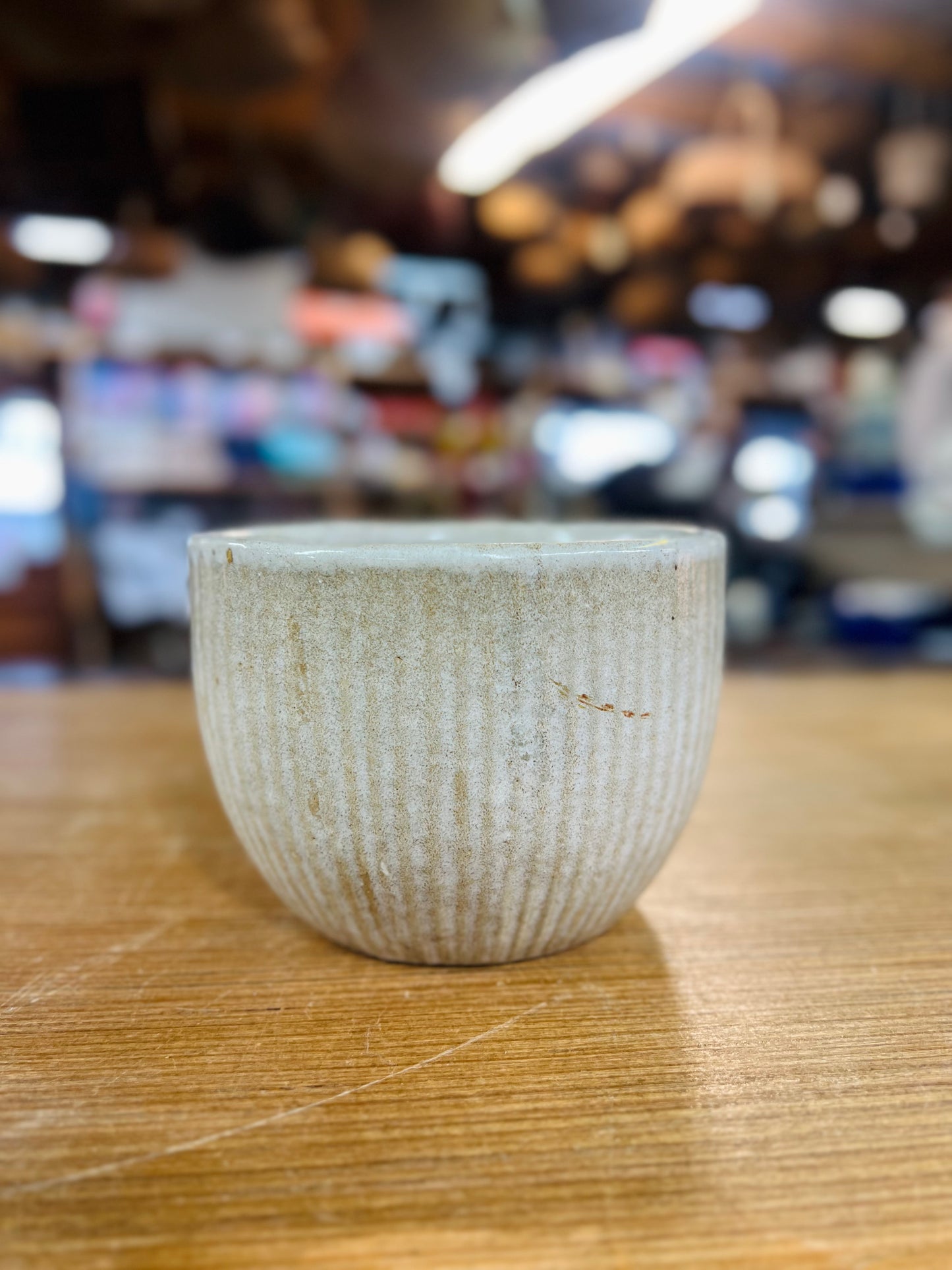Vintage Tan/Beige #4505 Old Glazed Pottery Ribbed Bowl