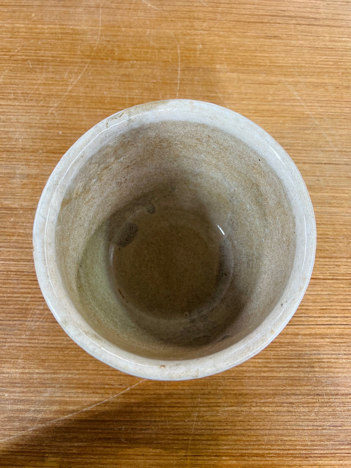 Vintage Tan/Beige #4505 Old Glazed Pottery Ribbed Bowl