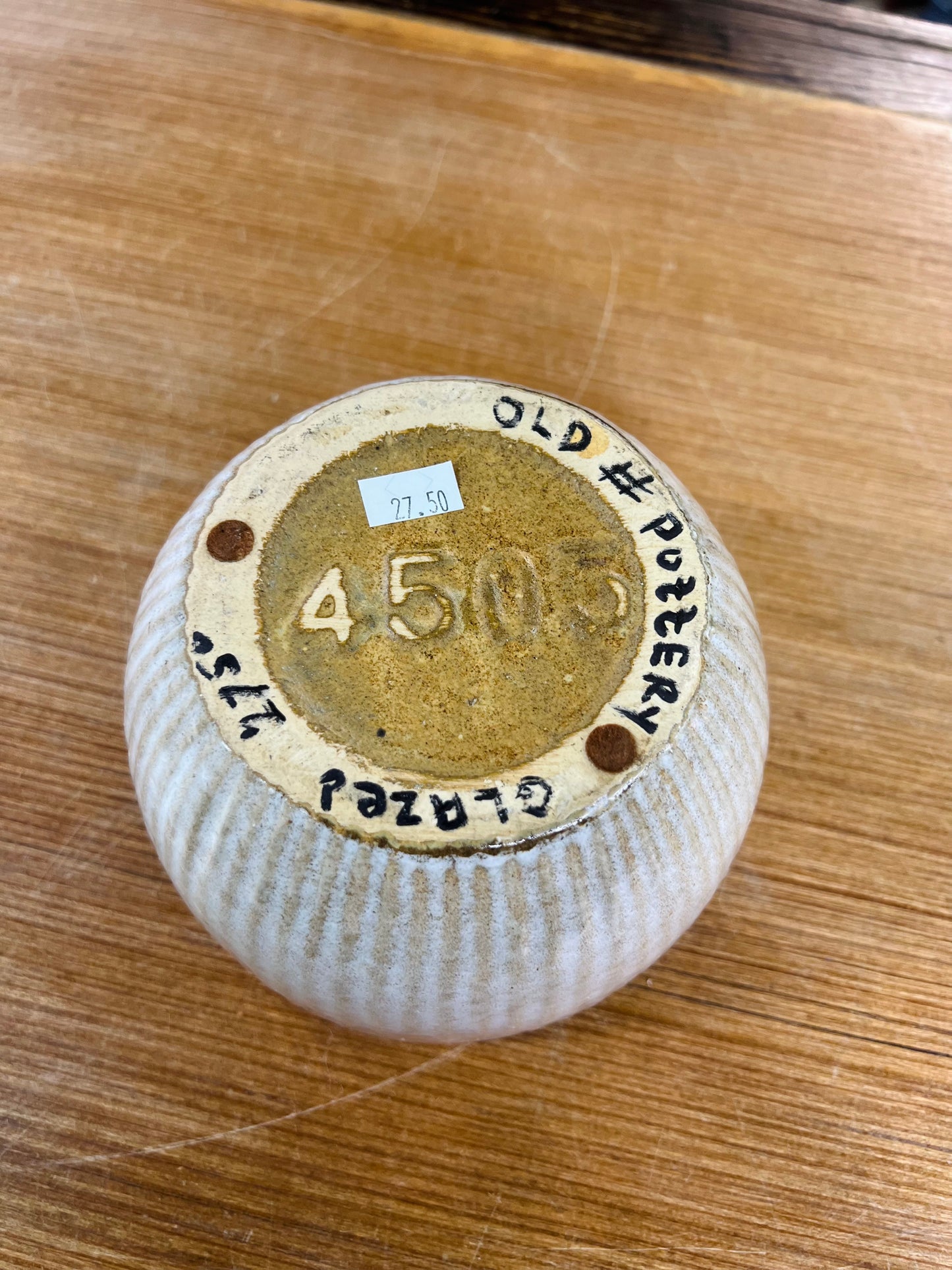 Vintage Tan/Beige #4505 Old Glazed Pottery Ribbed Bowl