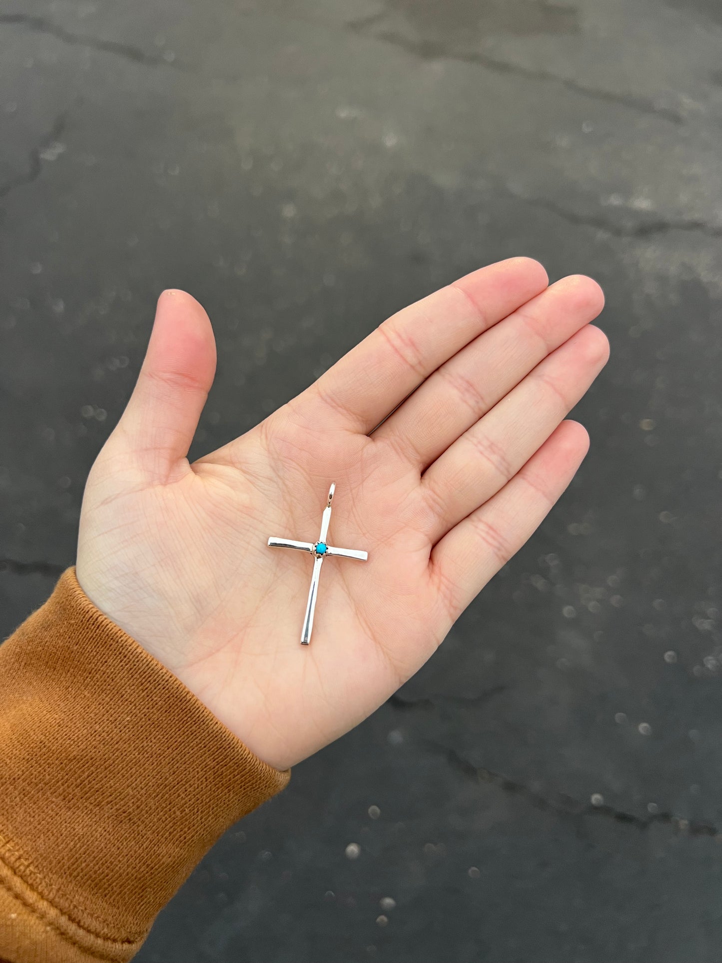 Genuine Turquoise Sterling Silver Cross Pendant