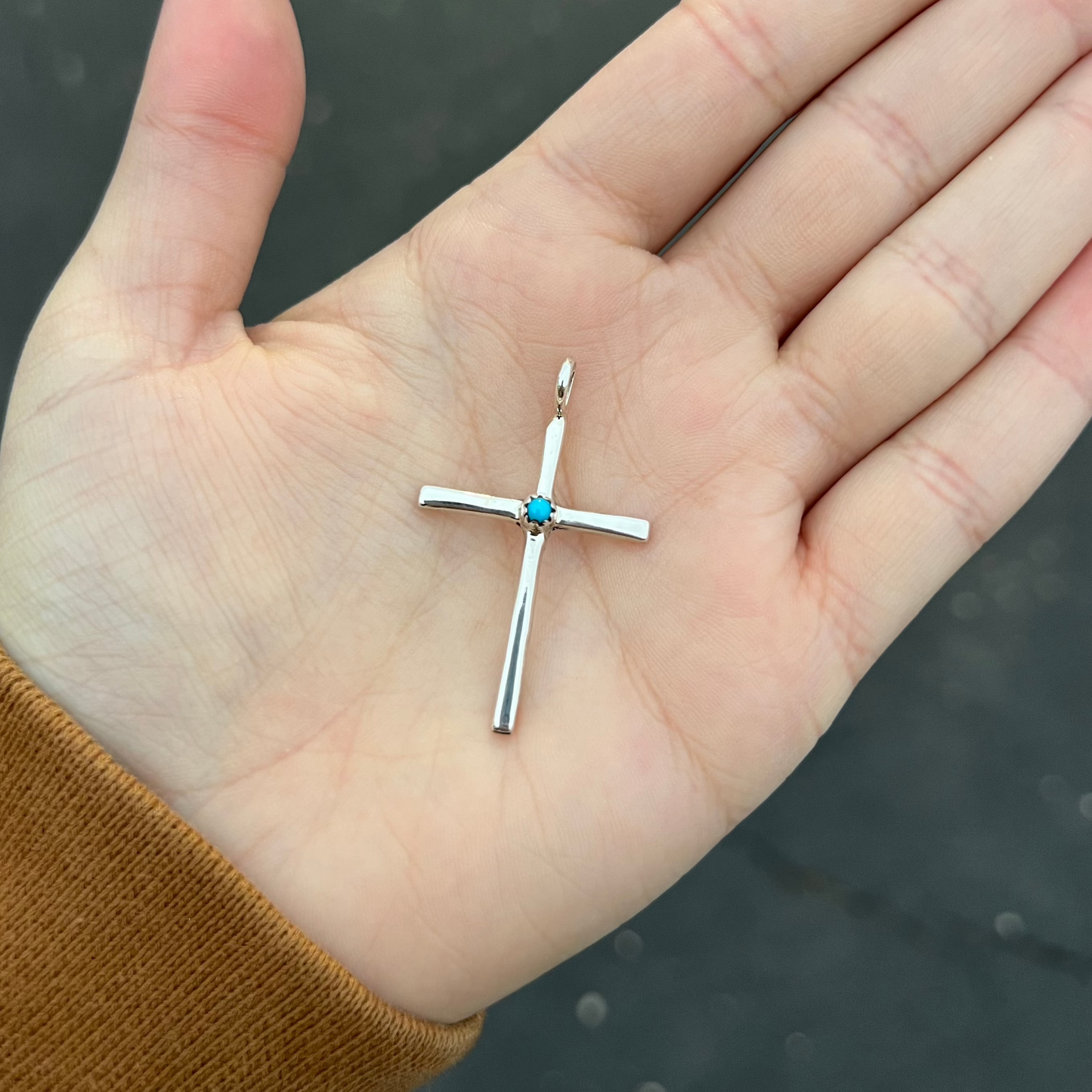 Genuine Turquoise Sterling Silver Cross Pendant