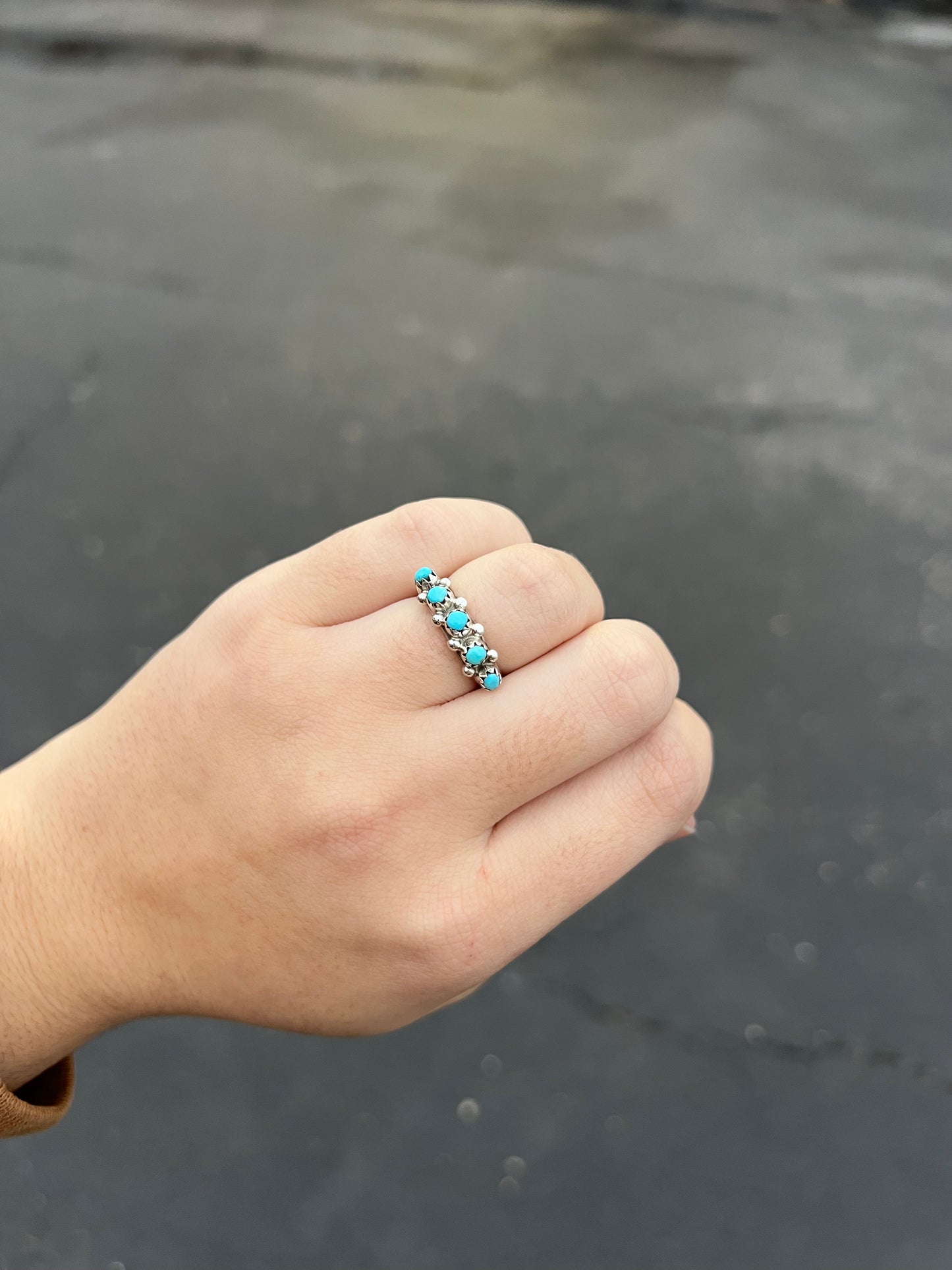 Genuine Turquoise 5 Stone Stacker Sterling Silver Ring