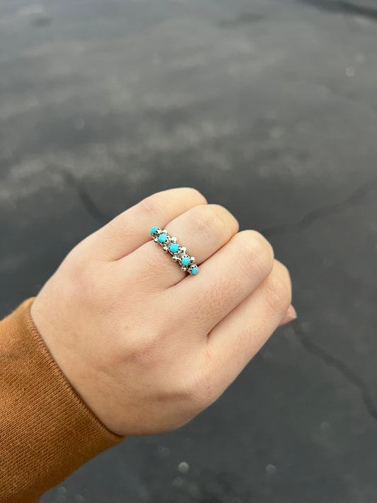 Genuine Turquoise 5 Stone Stacker Sterling Silver Ring