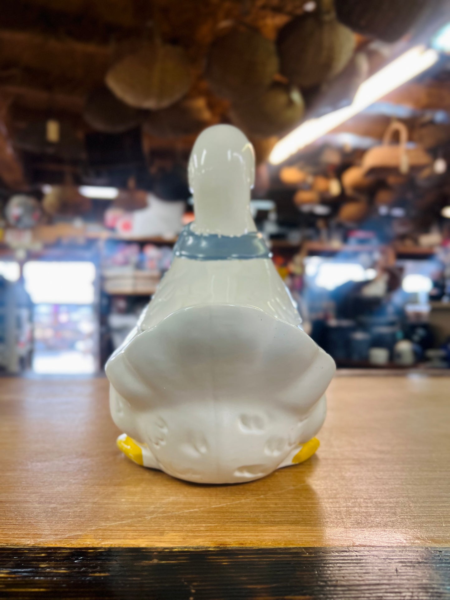 Vintage Mother Goose Cookie Jar with Blue Bow Scarf with Yellow Feet - Country Kitchen