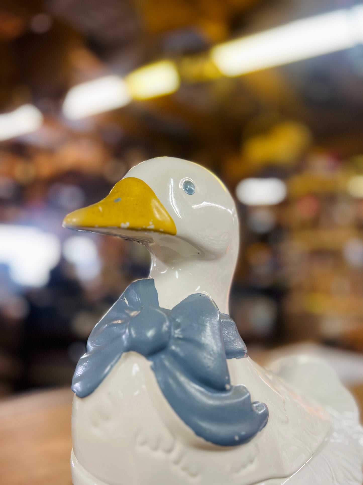 Vintage Mother Goose Cookie Jar with Blue Bow Scarf with Yellow Feet - Country Kitchen