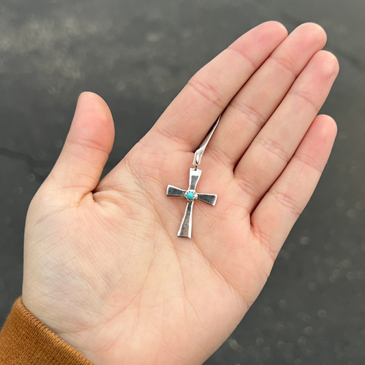 Sterling Silver Genuine Turquoise Cross Pendant