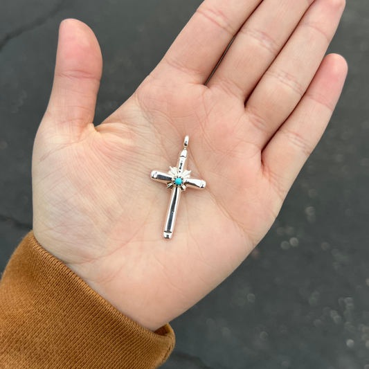 Navajo Genuine Turquoise Sterling Silver Cross Pendant