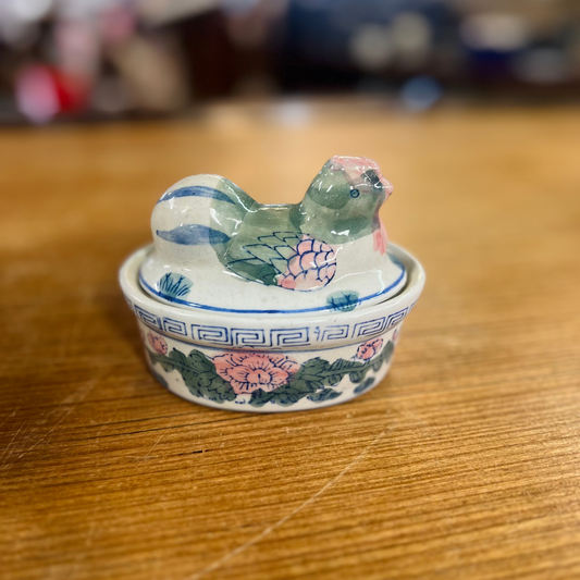 Vintage Floral Hen on Nest Trinket Dish