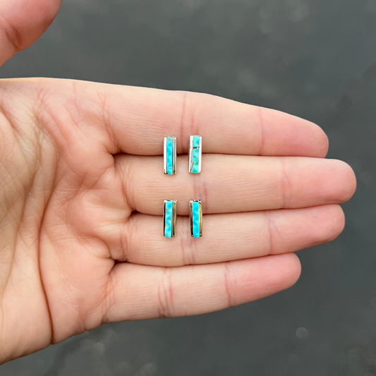 Genuine Kingman Turquoise Bar Stud Earrings