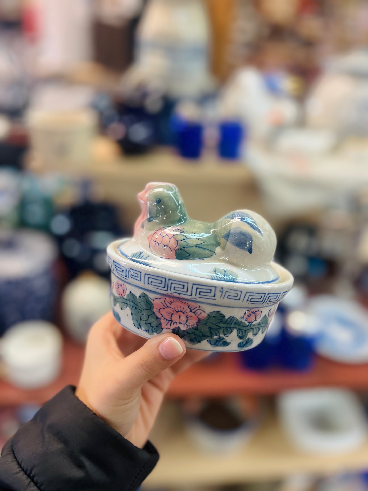 Vintage Floral Hen on Nest Trinket Dish