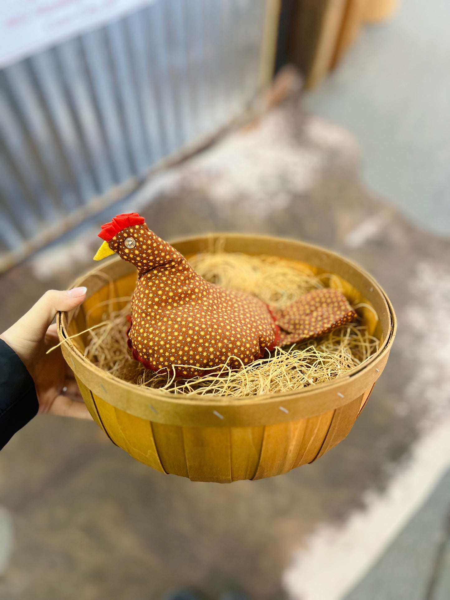 Vintage "Hen on Nest" Quilted Hen in a Bushel Basket