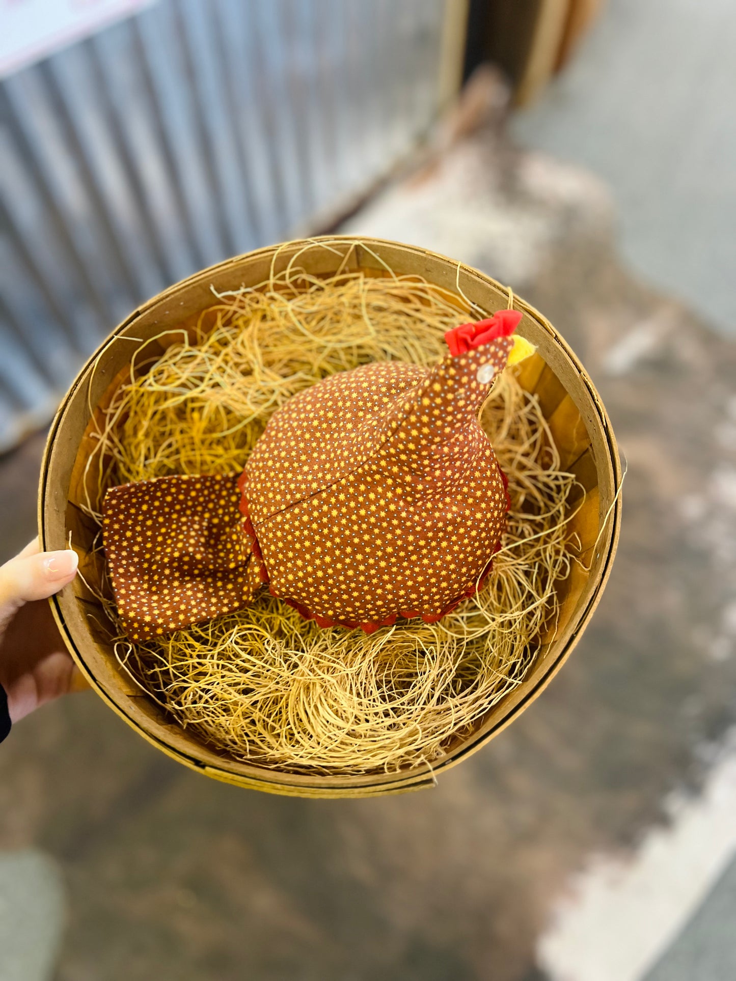 Vintage "Hen on Nest" Quilted Hen in a Bushel Basket