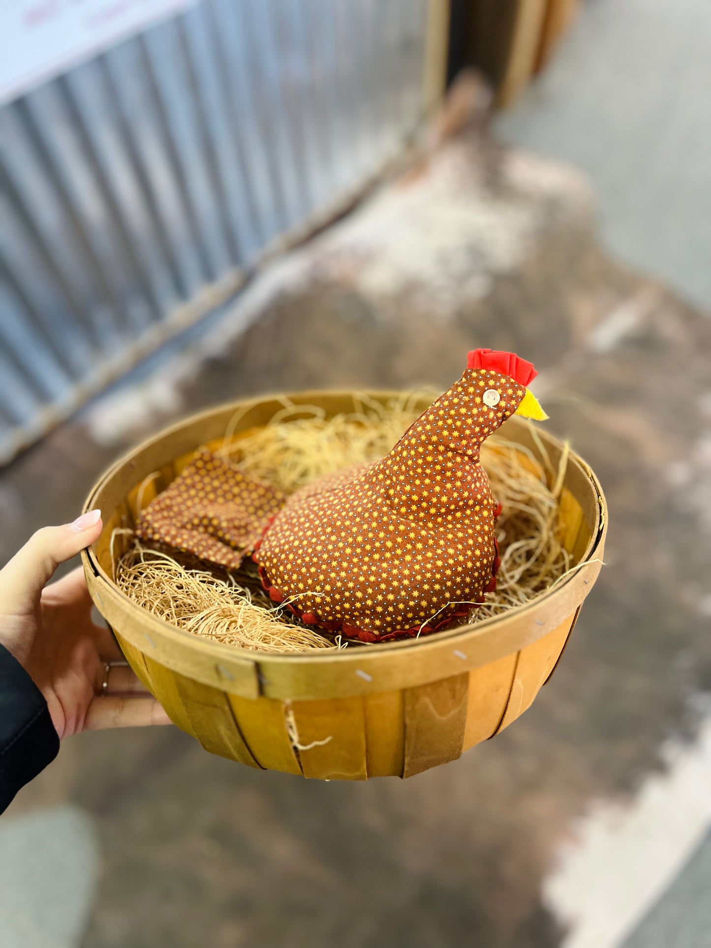 Vintage "Hen on Nest" Quilted Hen in a Bushel Basket