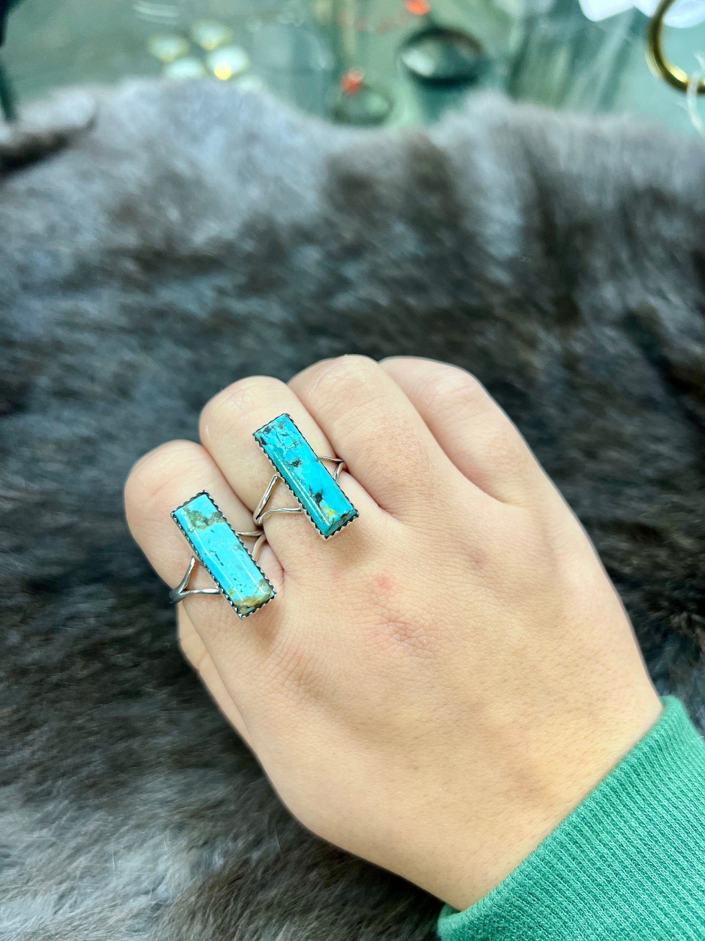 Genuine Kingman Turquoise Sterling Silver Bar Ring