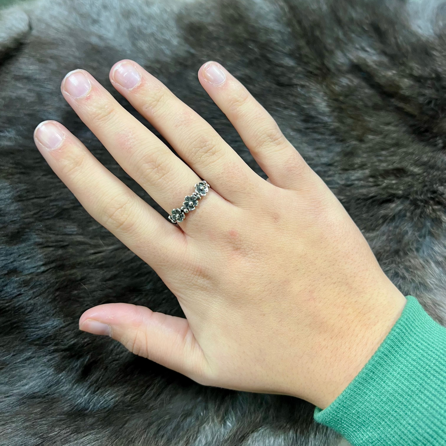 Sterling Silver Flower Trio Ring