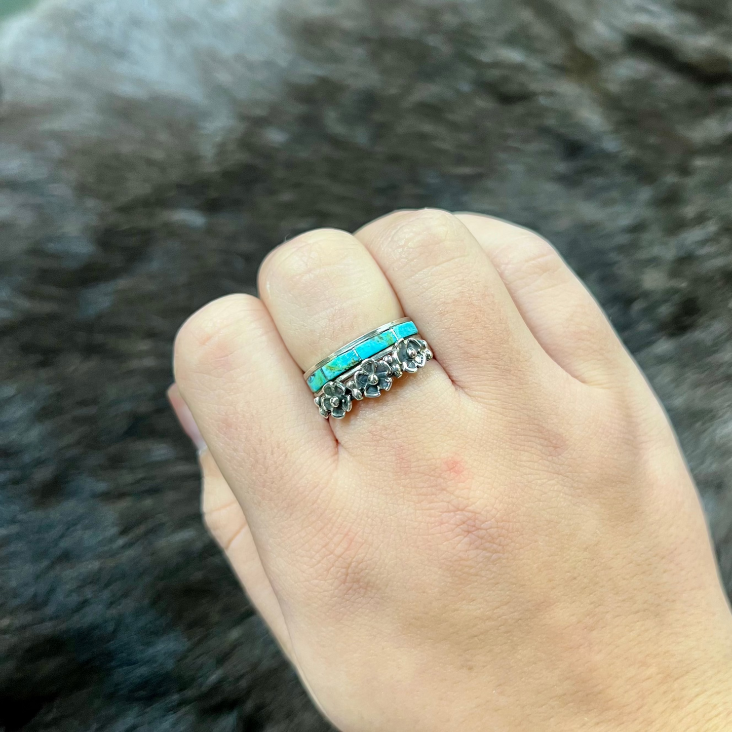 Sterling Silver Flower Trio Ring