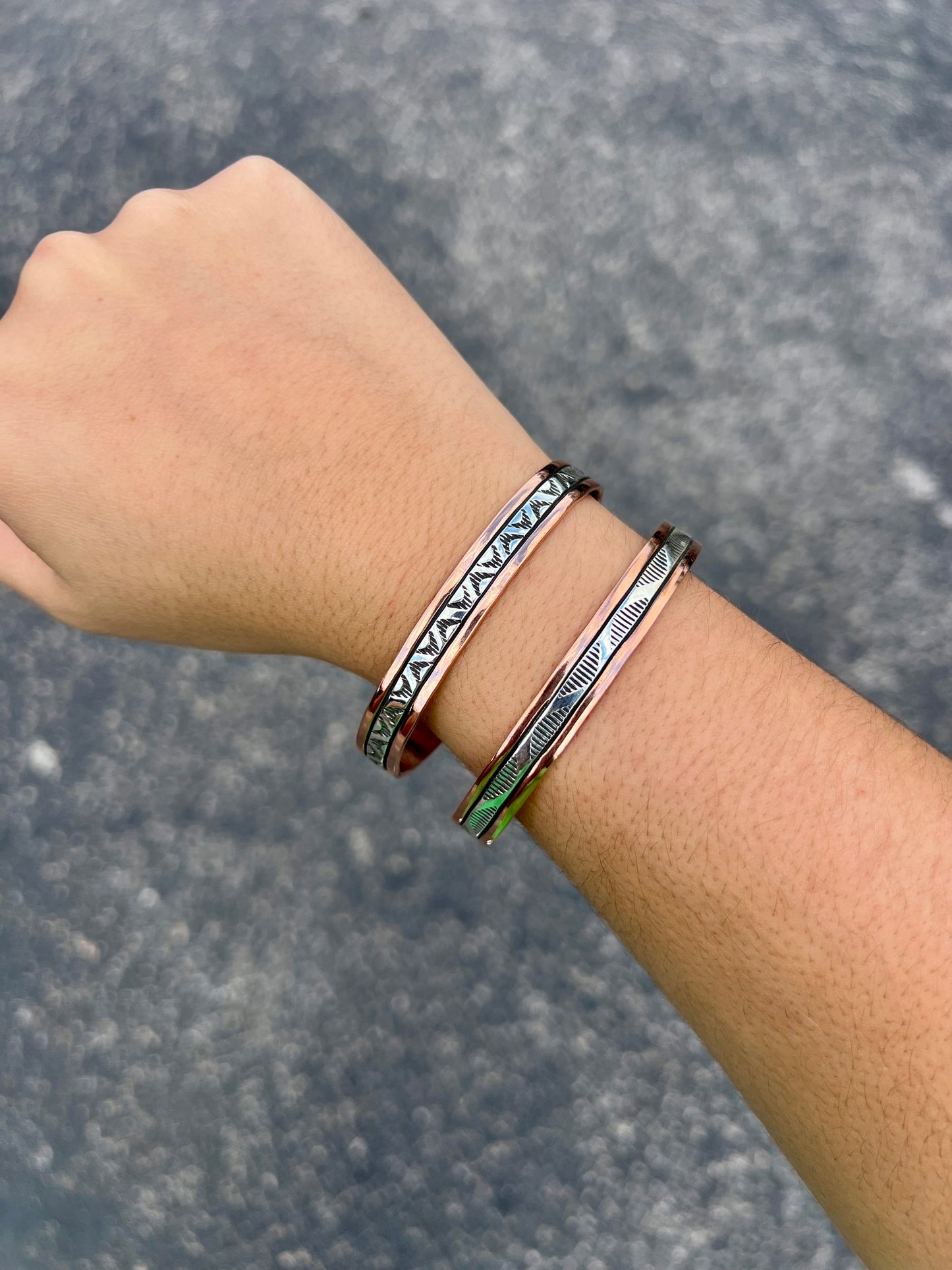 Copper and Sterling Silver Stamped Cuff (Medium)