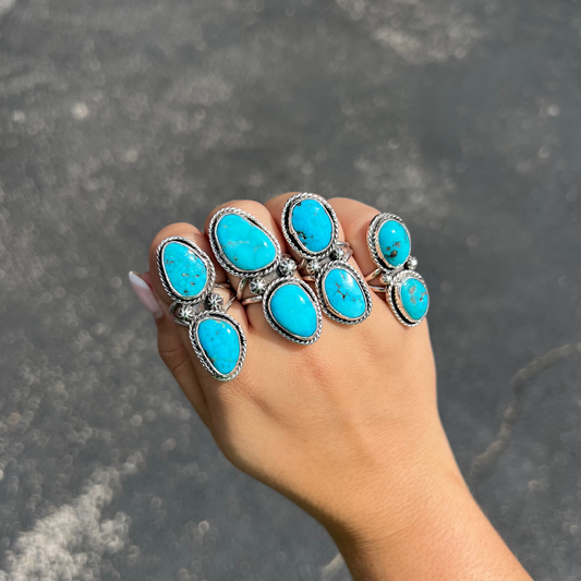 Genuine Kingman Turquoise Free Form 2 Stone Sterling Silver Ring