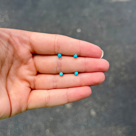 Genuine Turquoise Mini Dot Sterling Silver Studs