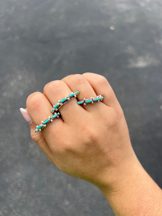 5 Stone Genuine Turquoise Dash Sterling Silver Ring