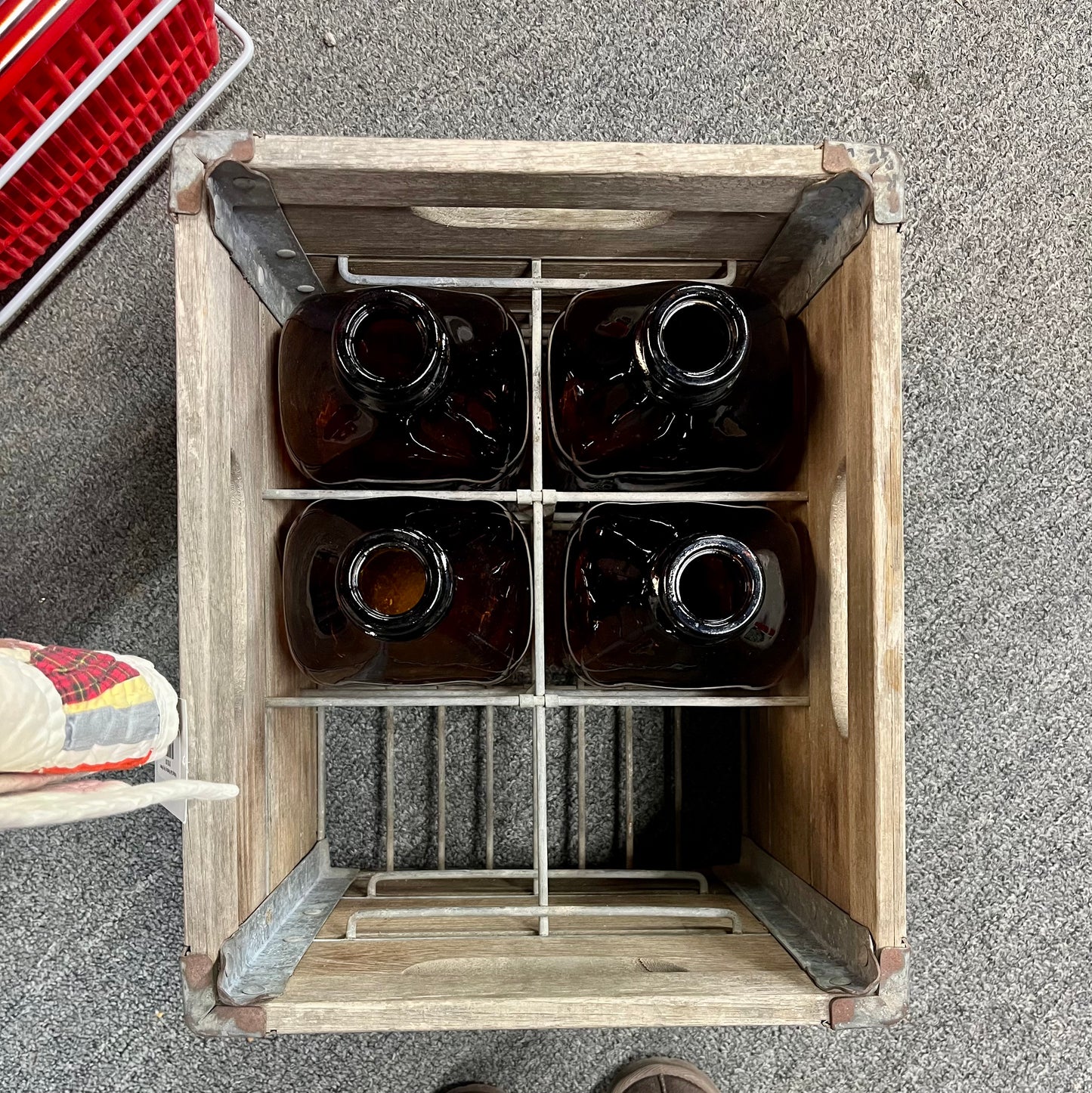 Vintage Colvert's Brown Amber Milk Bottles with Wood Crate