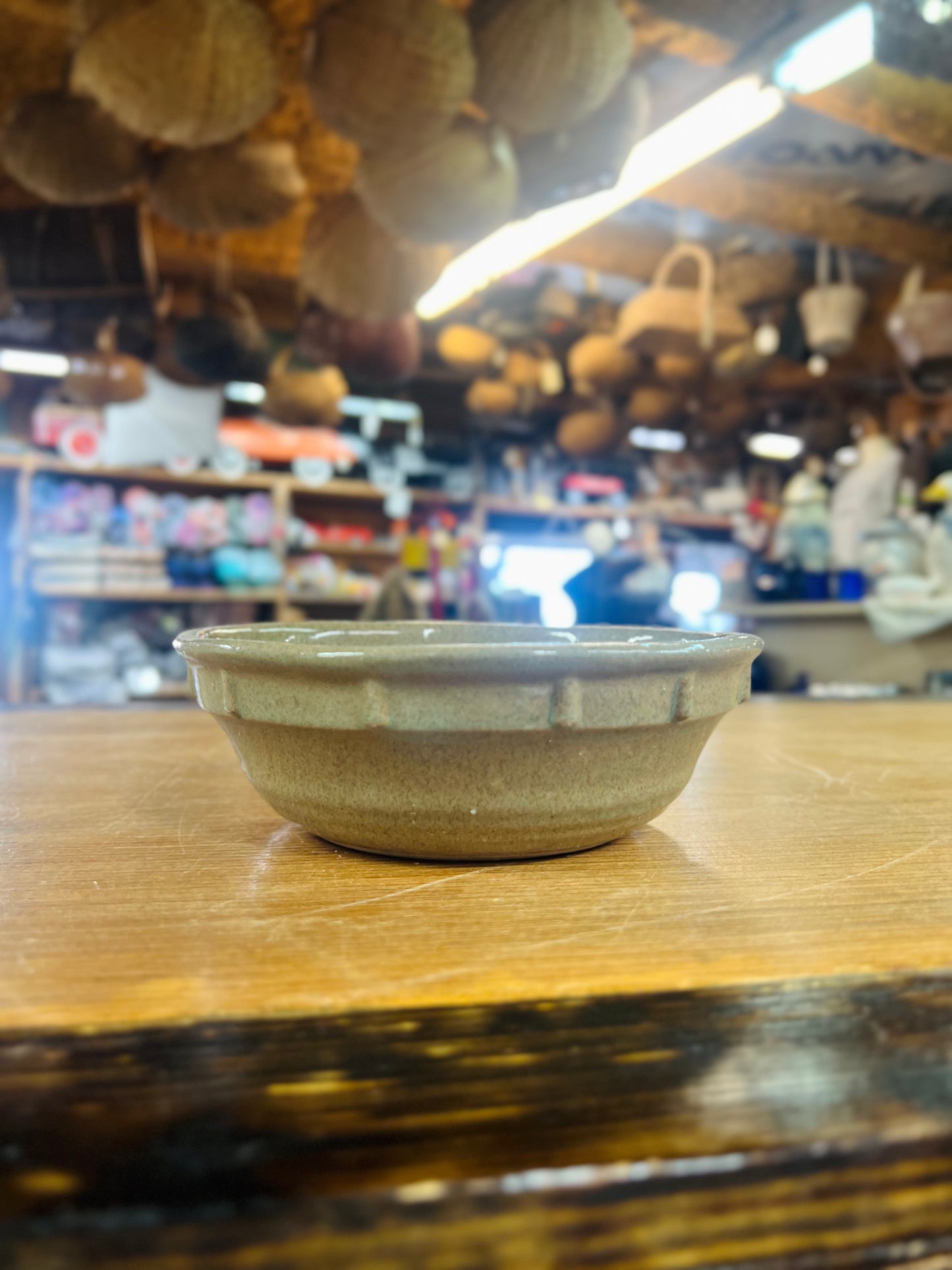 Vintage Ribbed Stoneware Green Bowl