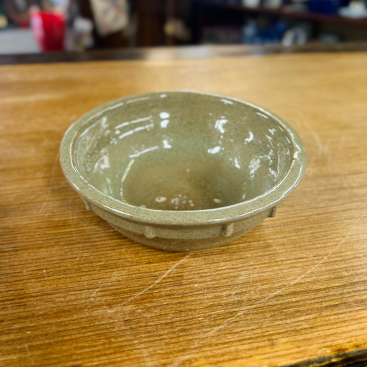 Vintage Ribbed Stoneware Green Bowl