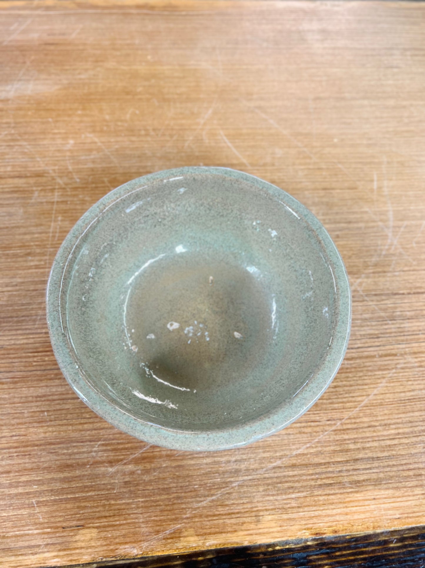 Vintage Ribbed Stoneware Green Bowl
