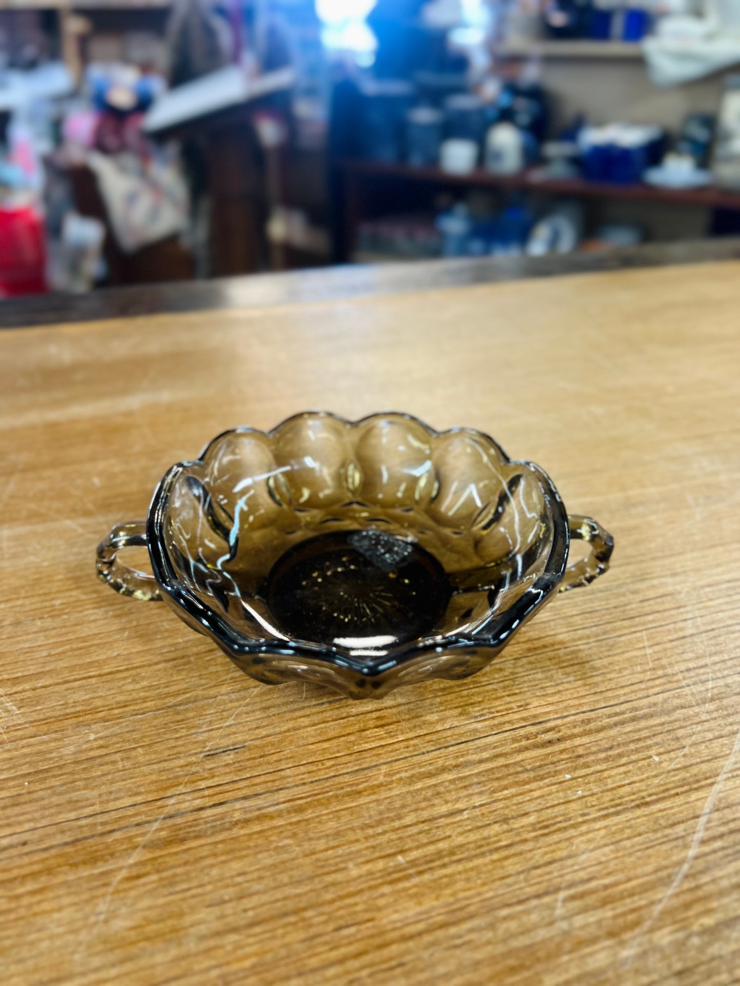 Vintage Brown Star Glass Two Handle Candy Dish
