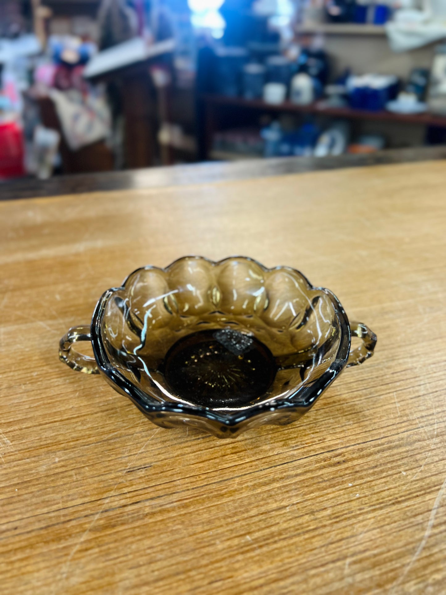 Vintage Brown Star Glass Two Handle Candy Dish