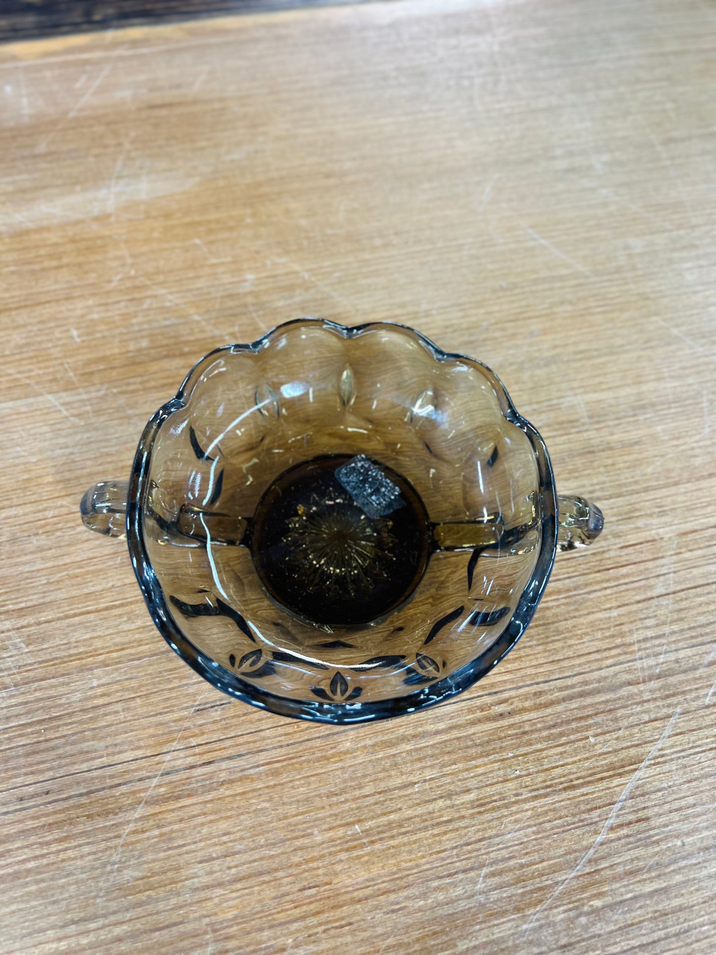 Vintage Brown Star Glass Two Handle Candy Dish