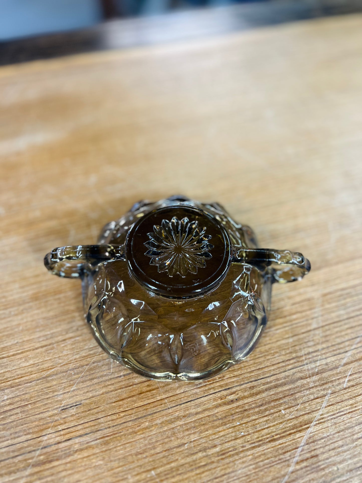 Vintage Brown Star Glass Two Handle Candy Dish