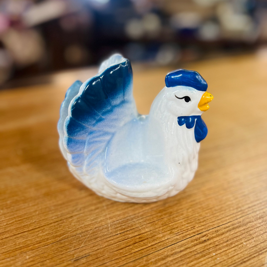 Blue and White Ceramic Rooster Shelf Sitter Farmhouse Decor