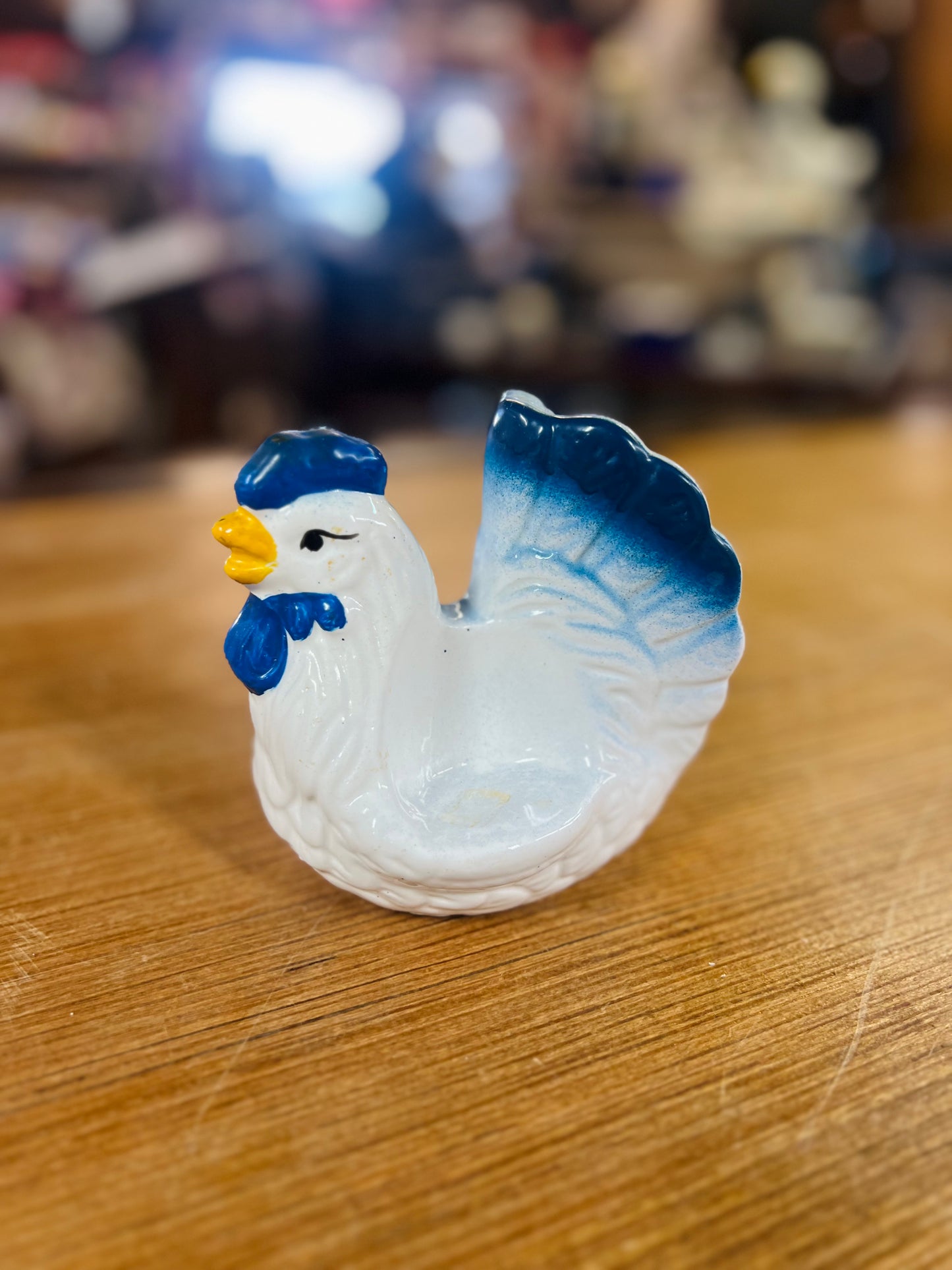 Blue and White Ceramic Rooster Shelf Sitter Farmhouse Decor