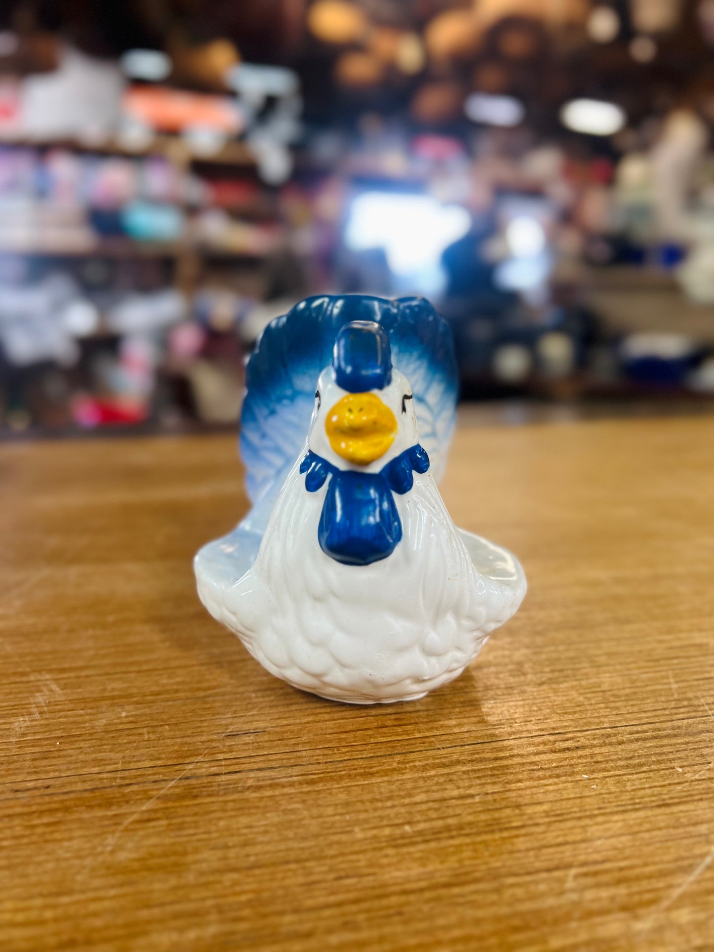 Blue and White Ceramic Rooster Shelf Sitter Farmhouse Decor