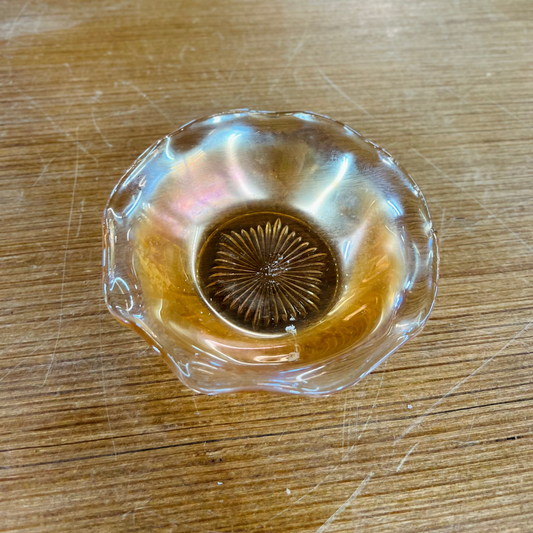 Vintage Iridescent Glass Bowl Orange with Ruffle Edges