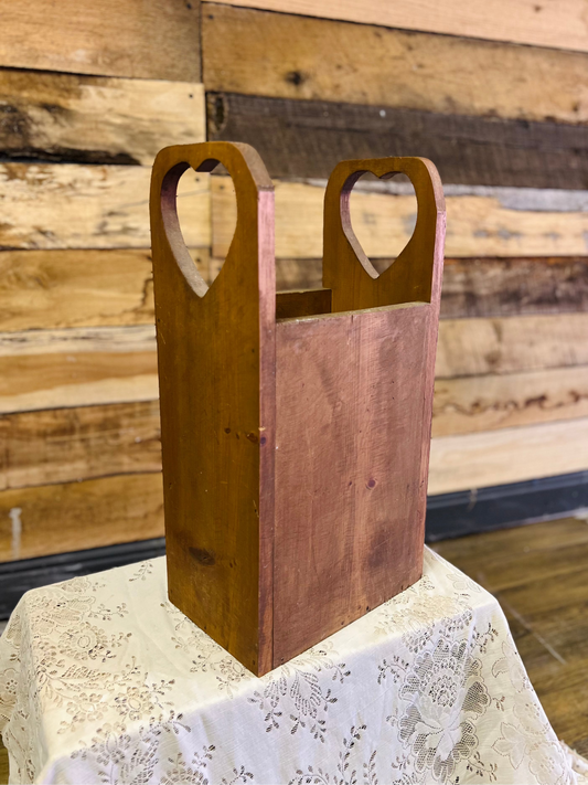 Vintage Wood Heart Cutout Trash Can, Magazine Holder