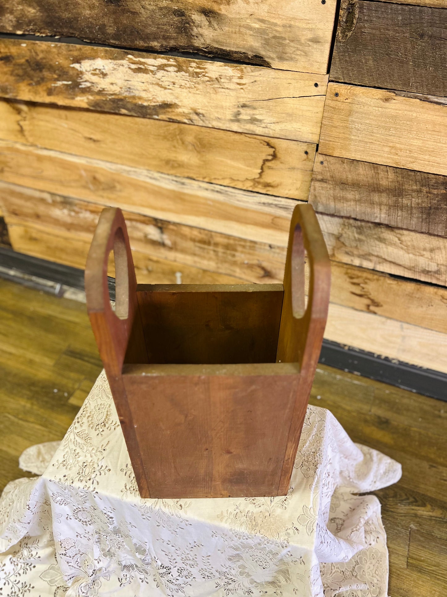 Vintage Wood Heart Cutout Trash Can, Magazine Holder