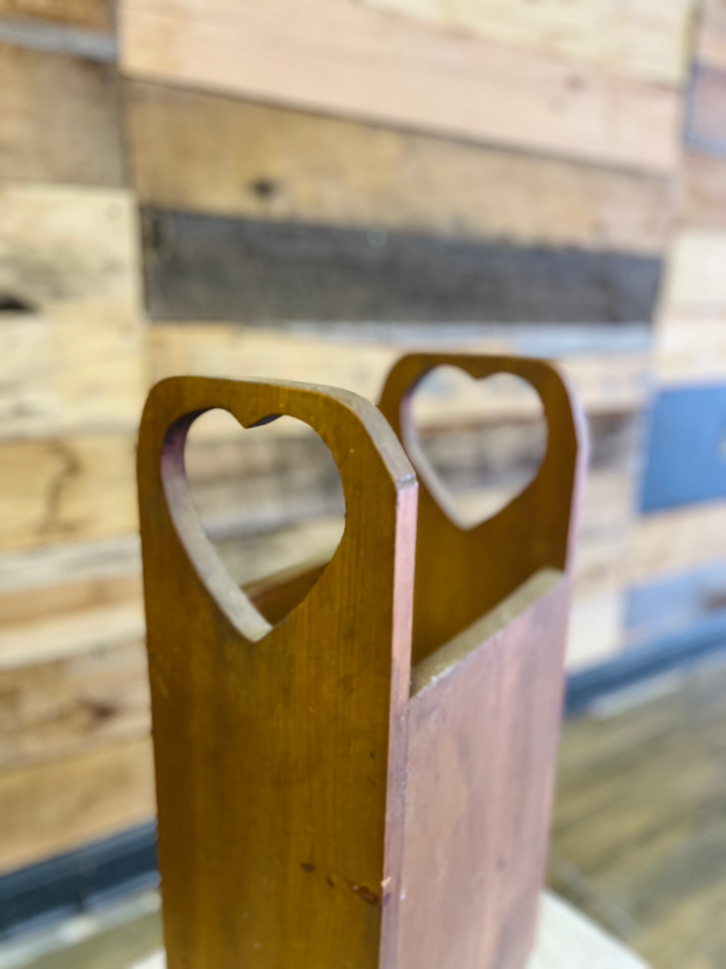 Vintage Wood Heart Cutout Trash Can, Magazine Holder