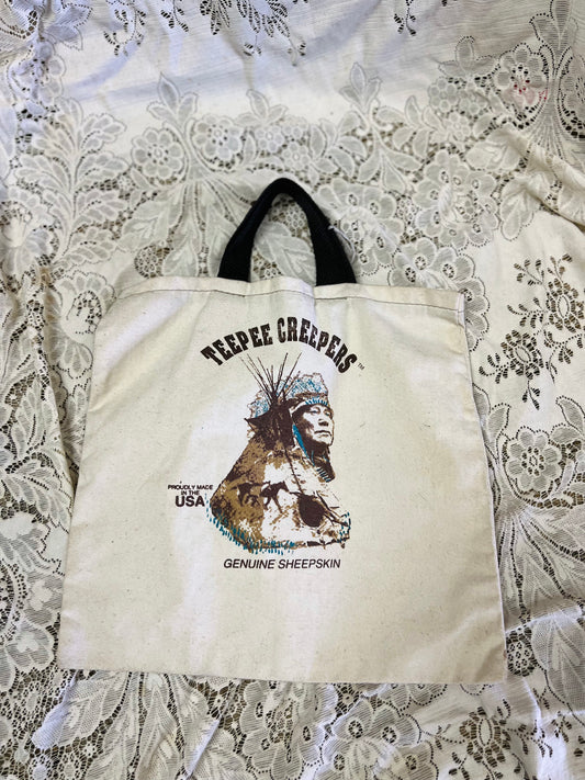 Vintage TeePee Creepers Canvas Tote Bag - Black Handle
