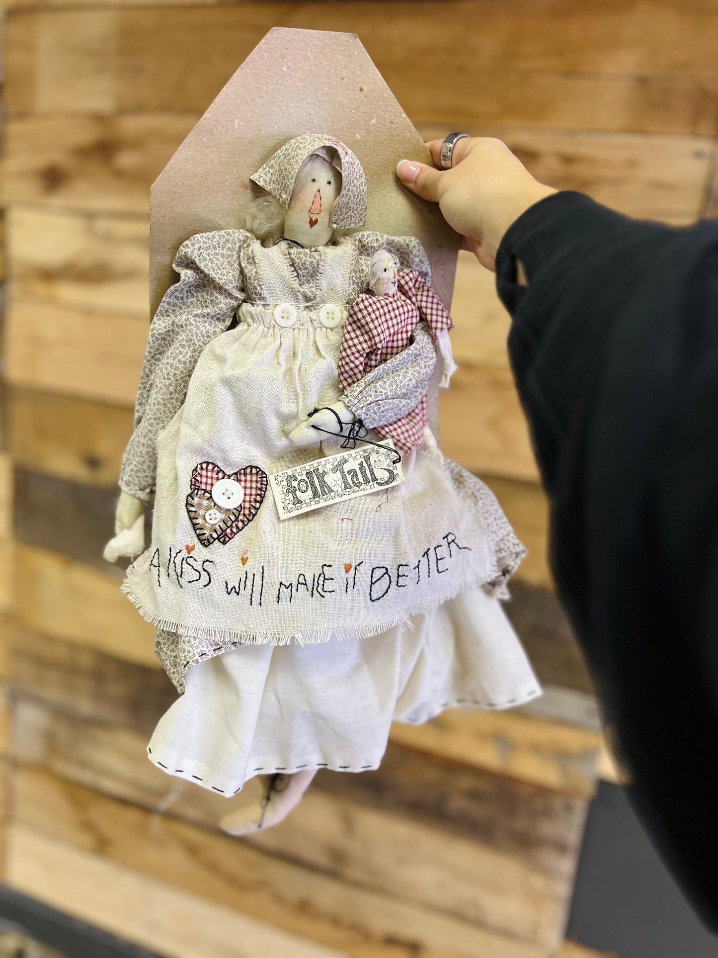 Vintage Folk Tails "A kiss will make it better" Primitive Doll