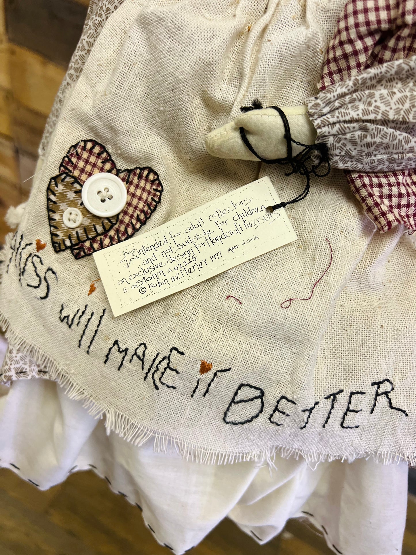 Vintage Folk Tails "A kiss will make it better" Primitive Doll