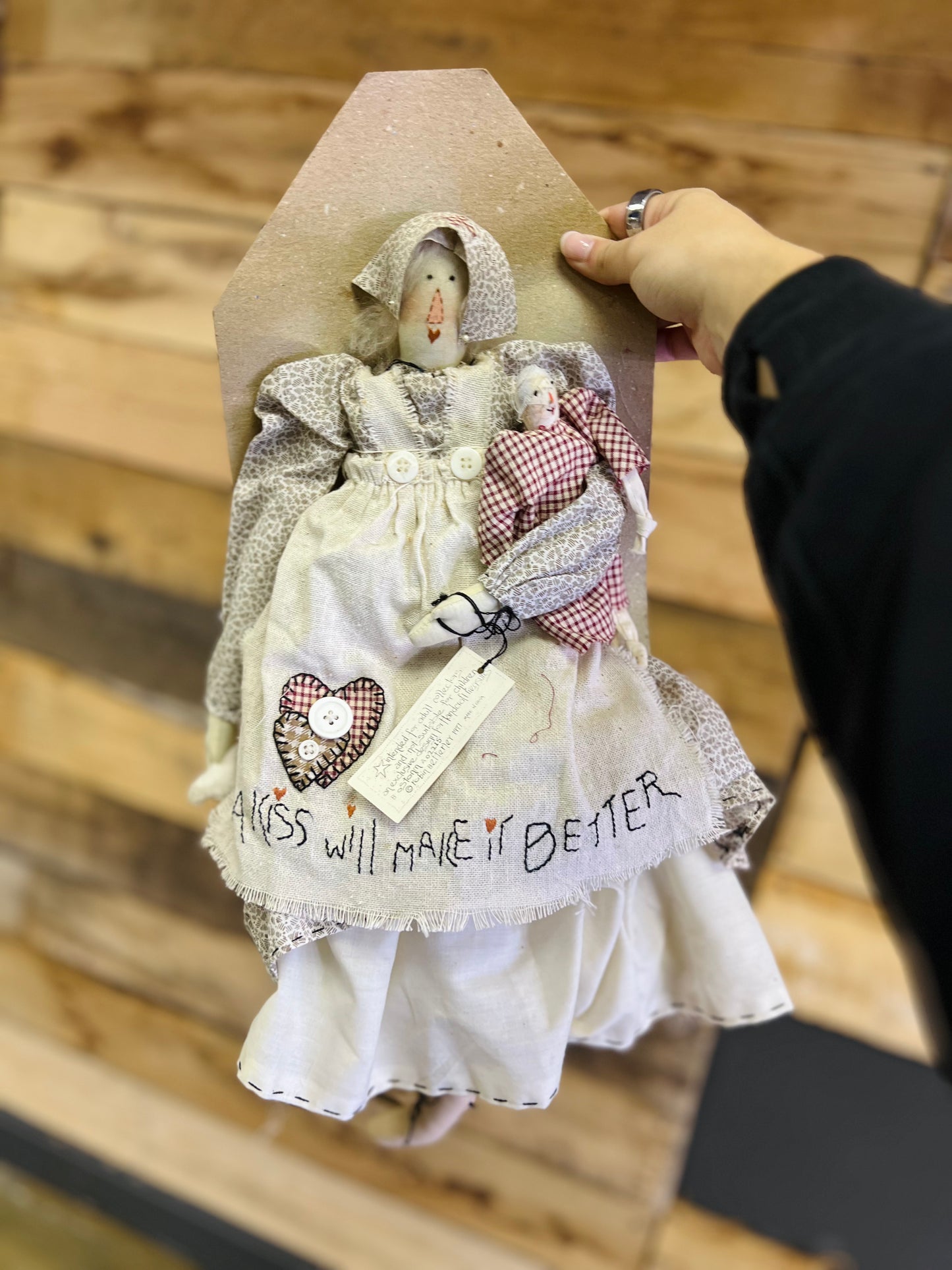 Vintage Folk Tails "A kiss will make it better" Primitive Doll