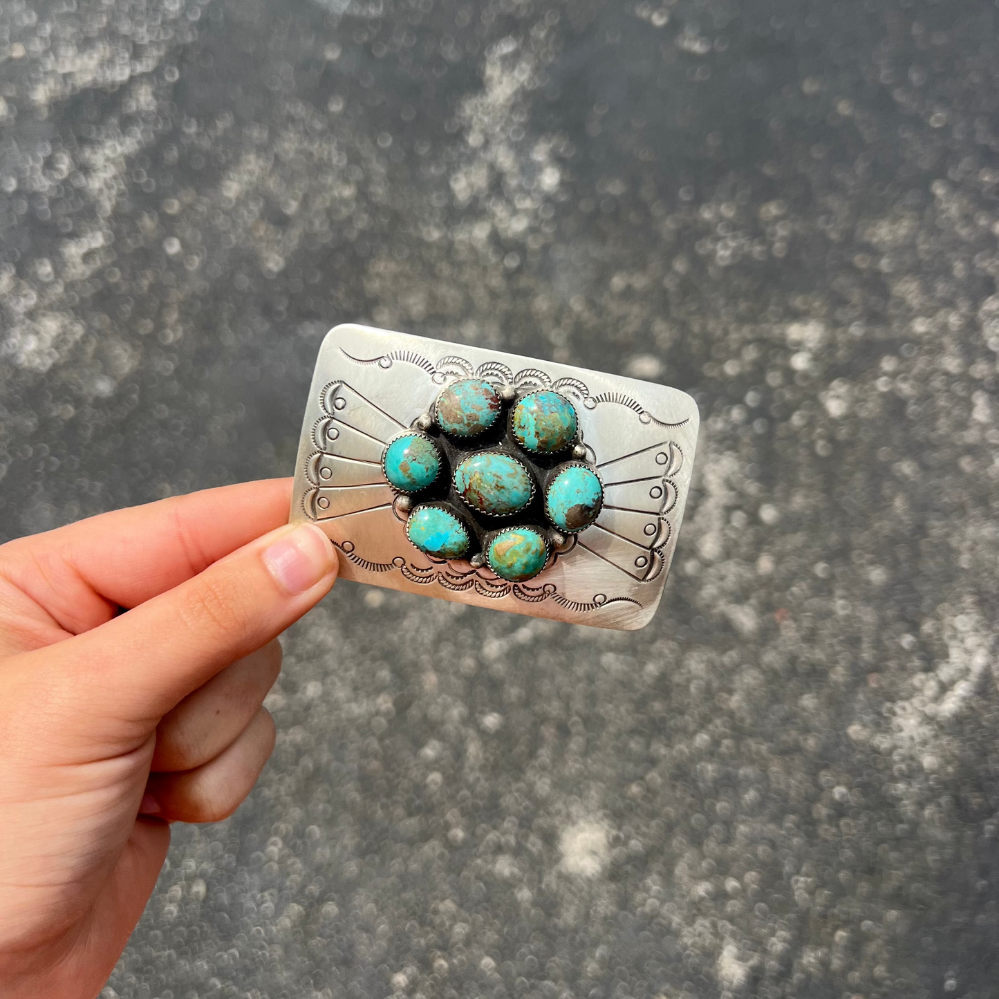 Genuine Royston Turquoise Cluster Sterling Silver Buckle