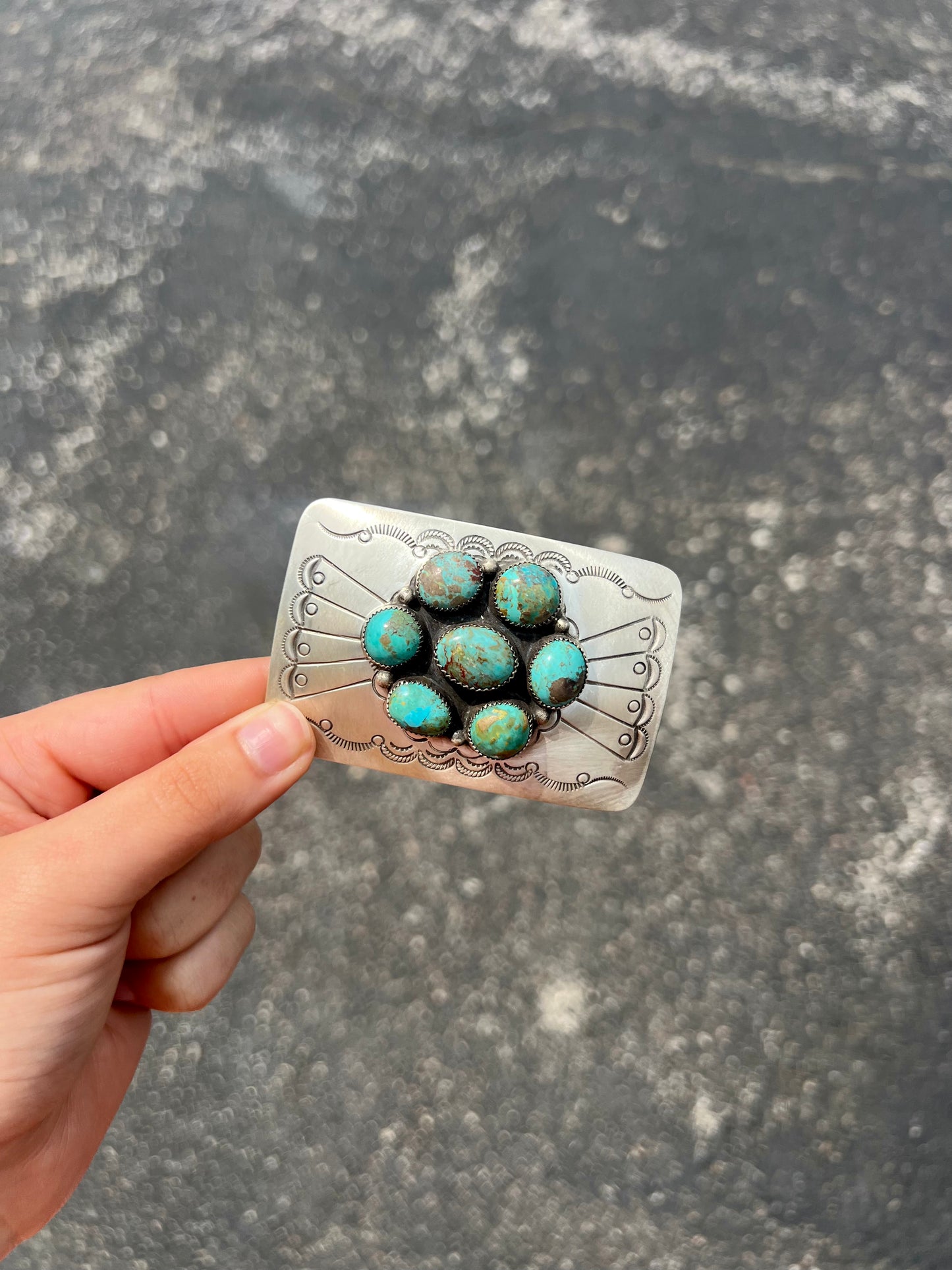 Genuine Royston Turquoise Cluster Sterling Silver Buckle