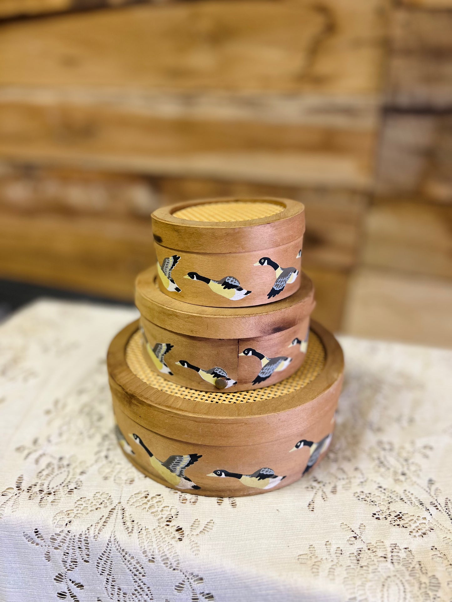 Vintage Canada Geese Nesting Wood Boxes - Set of 3