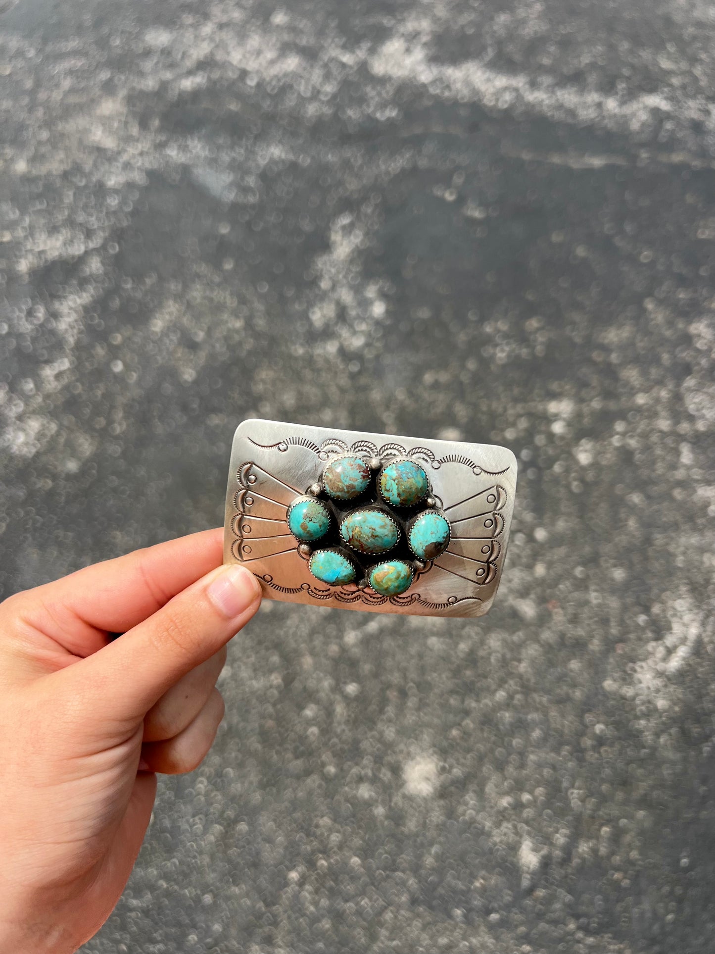 Genuine Royston Turquoise Cluster Sterling Silver Buckle