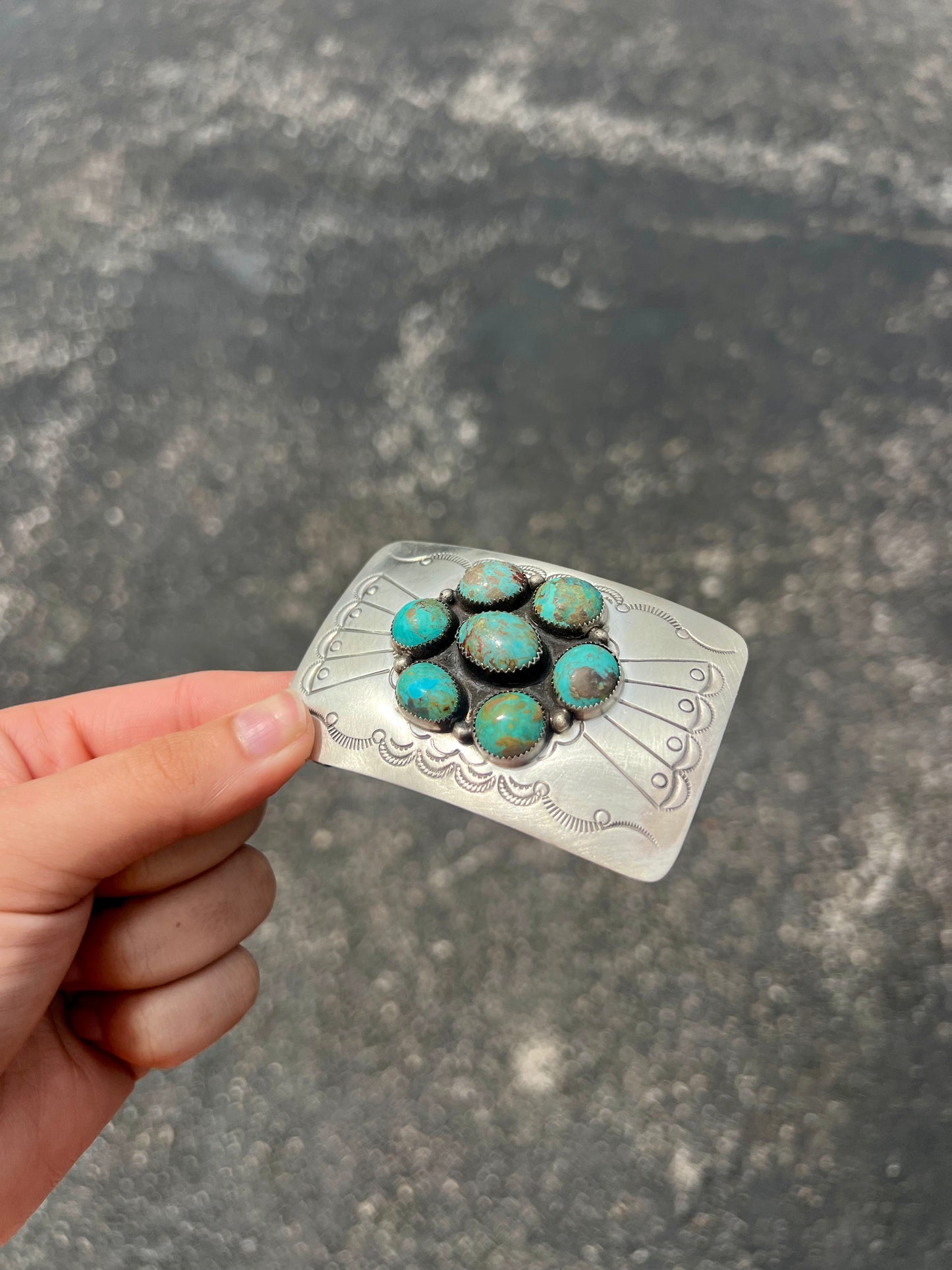 Genuine Royston Turquoise Cluster Sterling Silver Buckle